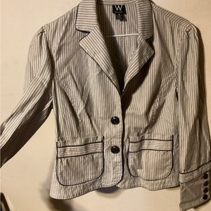 Women’s Work to Weekend Cotton Lightweight Jacket Tan White Stripe w Navy Size 8